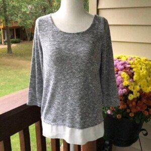 The Limited Mixed Media Sweater, Gray Ivory Scoop Neck Women's Size XS